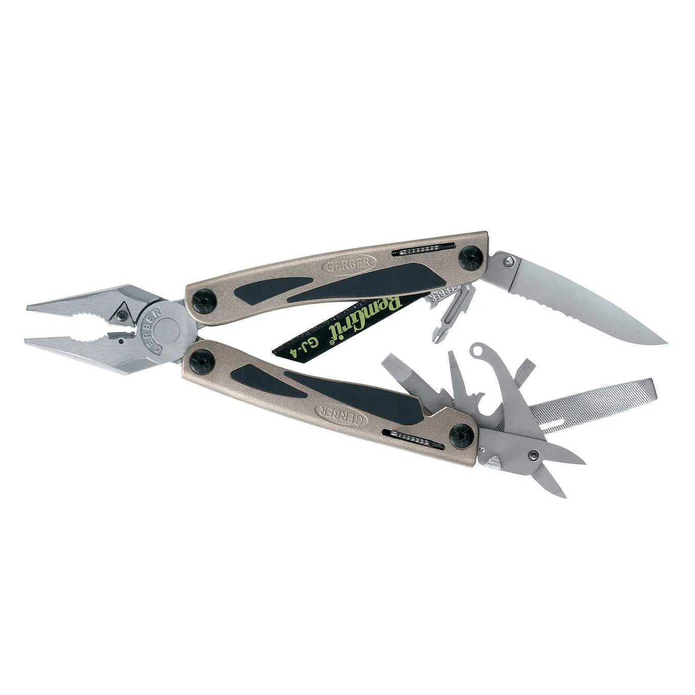Gerber MP800 Legend open, with knife, saw, scissors and drivers unfolded