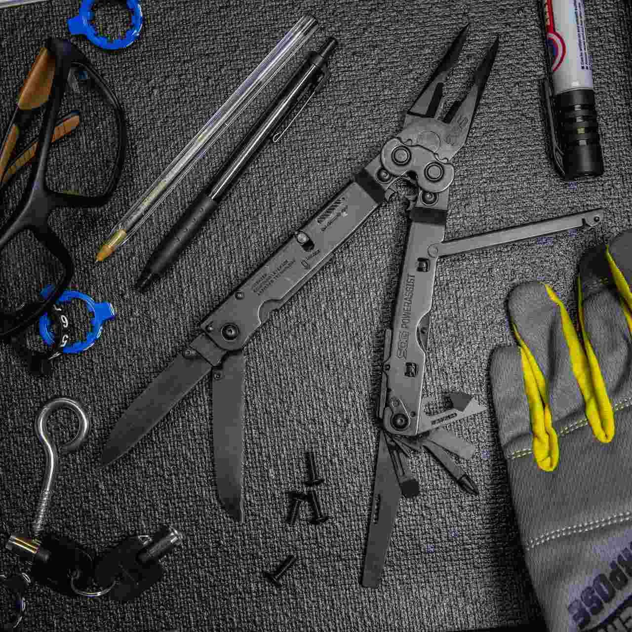 SOG PowerAssist multi-tool, black oxide finish, open